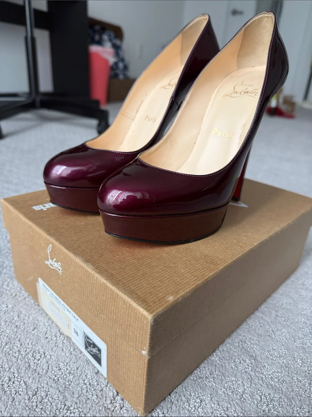 Christian Louboutin Burgundy Patent Platform Stiletto Pumps